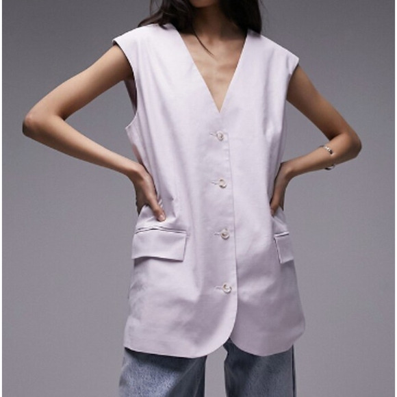 New ~ TOPSHOP ~ NORDSTROM ~  Linen Blend Oversized Suit Vest Size 10 - Picture 1 of 9